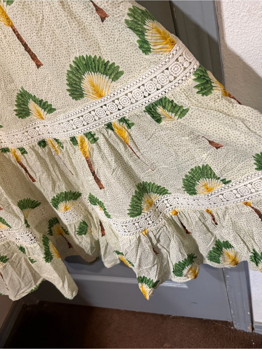 Calypso St. Barth Cream Maxi Dress with Green & Yellow Palm Print - Picture 4 of 9